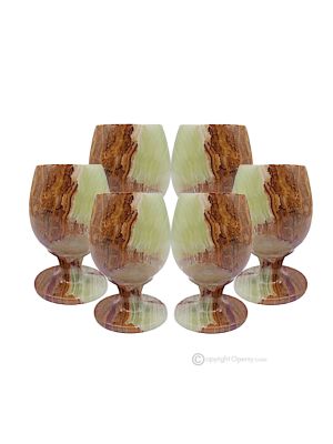 Ensemble de verres en marbre Onyx Vert, pierre naturelle authentique non traitée uniquement pour l'eau, fabriqué à la main.