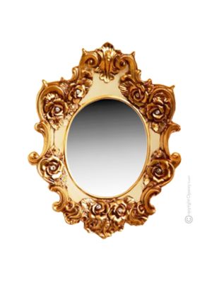 MIROIR CRISTAL ET ROSE Miroir décoratif artistique en céramique de style baroque avec détails en or 24 carats Fabriqué en Italie