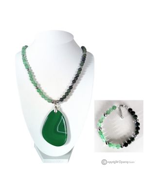 LAGON VERT - Collier et bracelet avec aventurine, jaspe, hématite et agate, fait main.