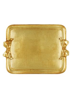 PLATEAU BOW rectangulaire, poignées en bois et feuille d'or fabriquées à la main, fabriquées en Italie