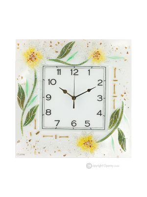 Horloge murale GERBERA, en verre transparent avec gouttes, dessin en relief, fait main