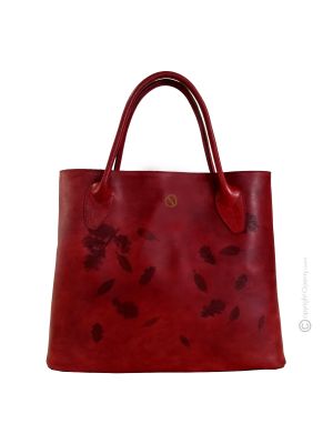 FOGLIE Sac bandoulière shopper pour femme en cuir véritable fabriqué à la main avec feuilles en relief