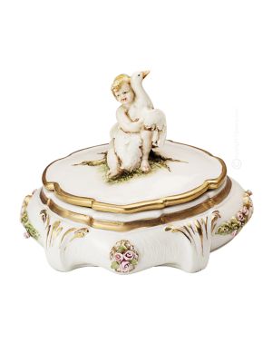 BOÎTE À BIJOUX AVEC CHERUBIN Boîte en Porcelaine Capodimonte Coffret Fait Main Fabriqué en Italie