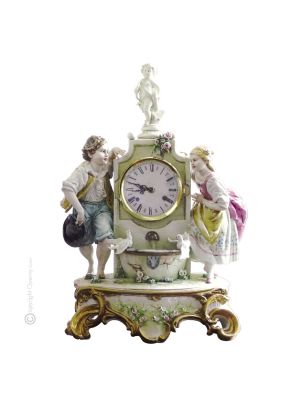 Horloge de table en porcelaine LA FONTANA Capodimonte, artisanat Made in Italy