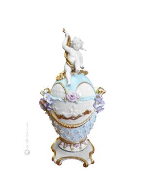 POTICE AVEC CHERUBIN Centre de table en porcelaine Capodimonte, authentique fait et peint à la main Made in Italy