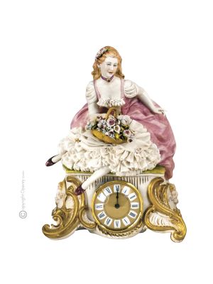 Horloge de table en porcelaine GIRL Capodimonte, artisanat Made in Italy