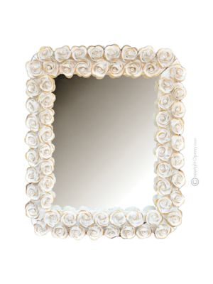 MIROIR CRISTAL ET ROSE Miroir décoratif artistique en céramique de style baroque avec détails en or 24 carats Fabriqué en Italie