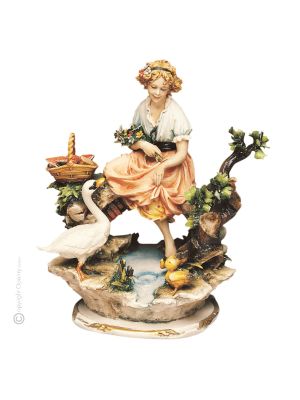 FILLE À L'ÉTANG Figurine en porcelaine de Capodimonte, artisanat Made in Italy