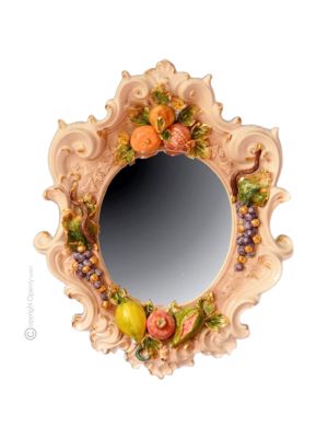 MIROIR FRUITS Miroir artistique décoratif en céramique de style baroque avec détails en or 24 carats Fabriqué en Italie