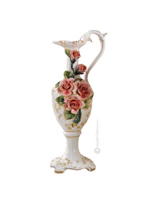 AMPHORA Vase artistique en céramique de style baroque avec détails en or 24 carats Fabriqué en Italie