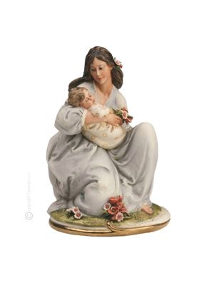 MÈRE AVEC BÉBÉ Statuette figurine en porcelaine de Capodimonte faite à la main en Italie