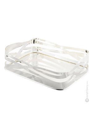 PANIER RECTANGULAIRE VAGUE Centre de table bol panier plaqué argent artisanat fait main Made in Italy