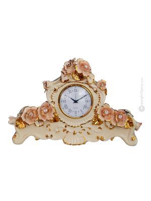 HORLOGE DE TABLE Style baroque en céramique artistique avec détails en or 24 carats Fabriqué en Italie