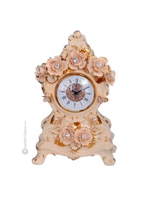 HORLOGE DE TABLE Céramique artistique de style baroque avec détails en or 24 carats Fabriquée en Italie