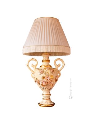 Lampe de table artistique en céramique de style baroque, détail en or 24 carats, fabriquée en Italie