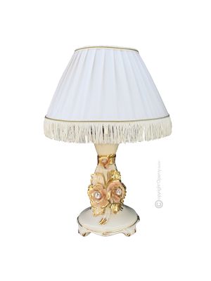 Lampe de table artistique en céramique de style baroque, détail en or 24 carats, Made in Italy