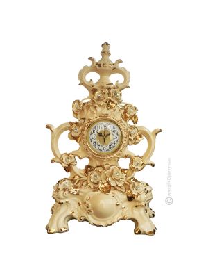 HORLOGE DE TABLE Style baroque en céramique artistique avec détails en or 24 carats Fabriqué en Italie