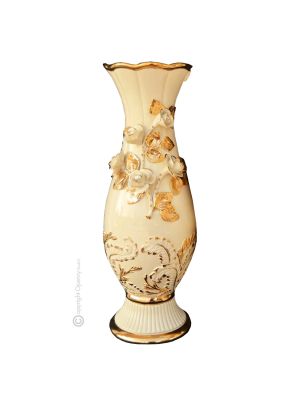 VASE en céramique artistique de style baroque avec détails en or 24 carats Fabriqué en Italie