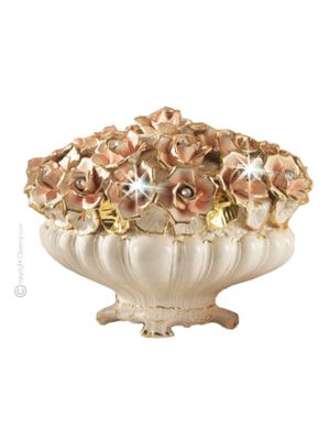 Décoration de table artistique en céramique de style baroque ROSES avec détails en or 24 carats Fabriqué en Italie