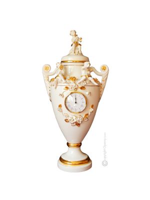 HORLOGE DE TABLE Style baroque en céramique artistique avec détails en or 24 carats Fabriqué en Italie