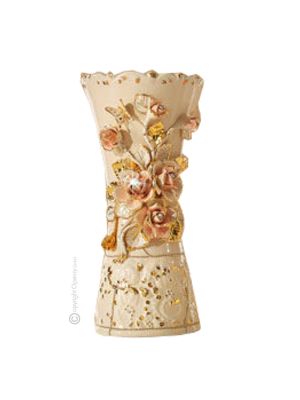 VASE en céramique artistique de style baroque avec détails en or 24 carats Fabriqué en Italie