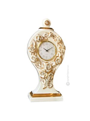 HORLOGE DE TABLE Céramique artistique de style baroque avec détails en or 24 carats Fabriquée en Italie