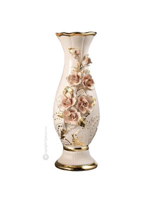 VASE en céramique artistique de style baroque avec détails en or 24 carats Fabriqué en Italie