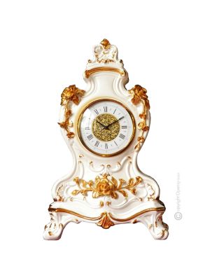 HORLOGE DE TABLE Style baroque en céramique artistique avec détails en or 24 carats Fabriqué en Italie