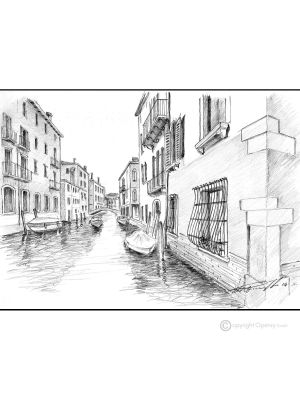 CA DOLCE - VENISE Dessin au crayon sur carton moderne Made in Italy 