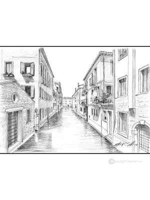 CALLE BERGAMI S.CROCE - VENISE Dessin au crayon sur carton moderne Made in Italy 