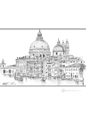 GRAND CANAL - VENISE Dessin au crayon sur carton moderne Made in Italy 