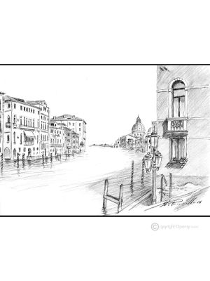 GRAND CANAL - VENISE Dessin au crayon sur carton moderne Made in Italy 