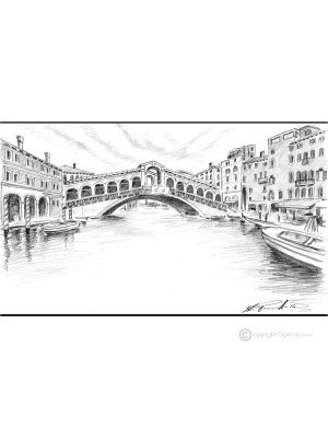 GRAND CANAL - VENISE Dessin au crayon sur carton moderne Made in Italy 