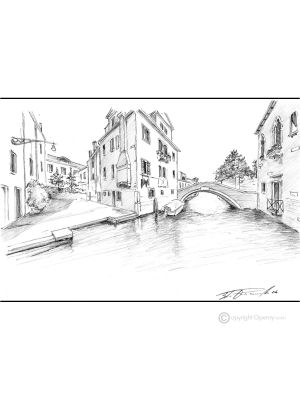 CANNAREGIO - VENISE Dessin au crayon sur carton moderne Made in Italy 