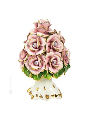 CENTRE DE TABLE BOUQUET DE ROSE Créations Artistiques en Céramique Style Baroque Or 24 Carats Made in Italy