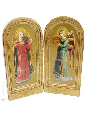 MUSICIAN ANGELS icône religieuse en bois décorée de feuilles d'or représentant des musiciens par Beato Angelico