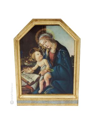 MADONNAS icône religieuse en bois décorée de feuilles d'or imprimé Madonna Botticelli