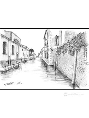 FONDAMENTA S. CATERINA - VENISE Dessin au crayon sur carton moderne Made in Italy 