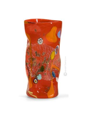 VASE SOSPIRI authentique verre soufflé de Murano avec Murrine et feuille d'argent 925 fait main Made in Italy