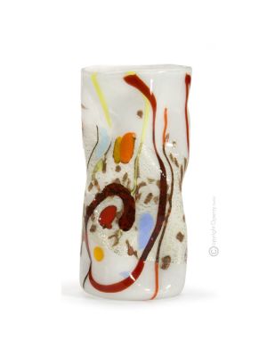 VASE SOSPIRI authentique verre soufflé de Murano avec Murrine et feuille d'argent 925 fait main Made in Italy