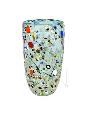 VASE ARLECCHINO authentique verre soufflé de Murano avec Murrine et feuille d'argent 925 fait main Made in Italy