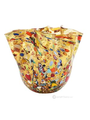 ARLECCHINO HANDMADE Bol de table en verre soufflé de Murano authentique avec Murrine et feuille d'argent 925 Fabriqué en Italie