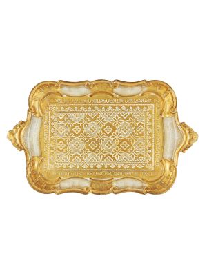 GOLDEN TRAY WHITE CARPET Plateau en bois Décorations en or blanc peint à la main Made in Italy