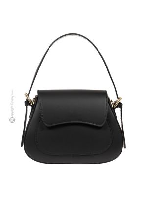 Sac main et bandoulière femme ANNABELLE en véritable cuir noir fabriqué à la main