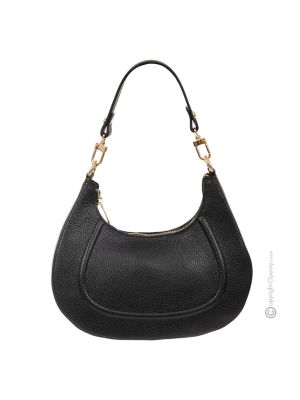 Sac main et bandoulière femme DAISY en véritable cuir noir fabriqué à la main