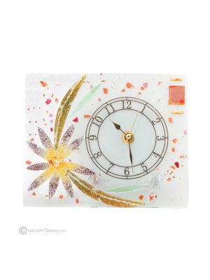 ASTER - Horloge de table en verre transparent à la feuille d'or 24 carats, design floral, fait main