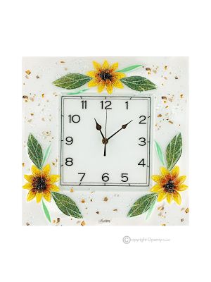 Horloge murale TOURNESOL, en verre transparent avec gouttes, dessin en relief, fait main