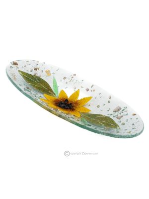 TOURNESOL – Pièce maîtresse, plateau, assiette de service, design floral en verre artistique fait à la main