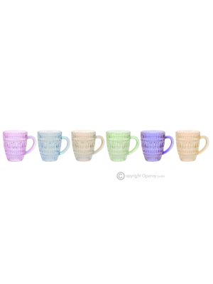 DIAMANTE Ensemble de 6 mugs, authentiques mugs modernes peints à la main en verre de qualité supérieure.