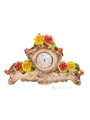 HORLOGE DE TABLE Style baroque en céramique artistique avec détails en or 24 carats Fabriqué en Italie